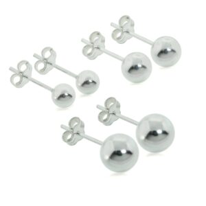 3 pair set of sterling silver round ball stud earrings, includes 5mm-7mm (sterling-silver)