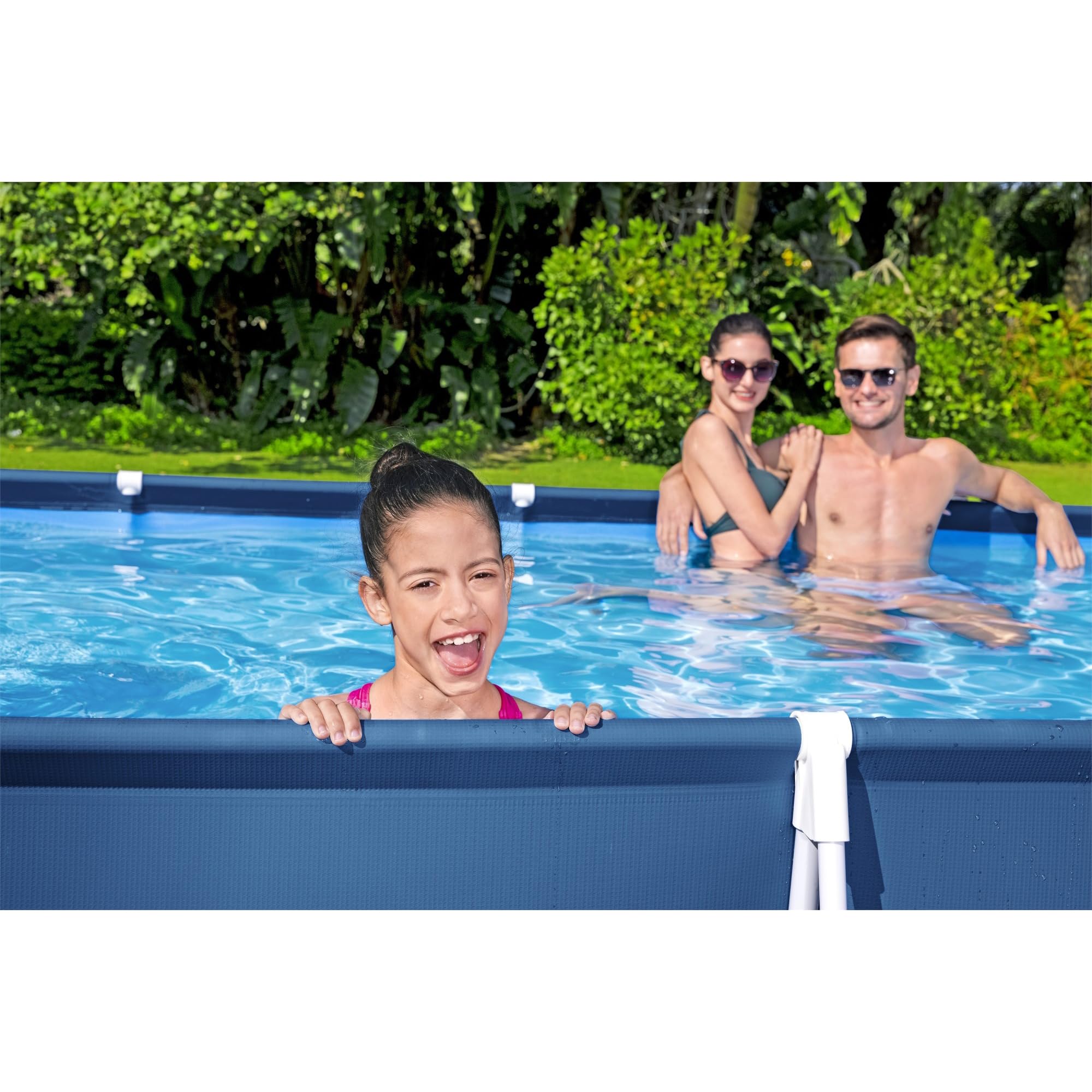 Bestway Steel Pro 13 Feet x 7 Feet x 32 Inch Rectangular Metal Frame Above Ground Outdoor Backyard Swimming Pool, Blue (Pool Only)