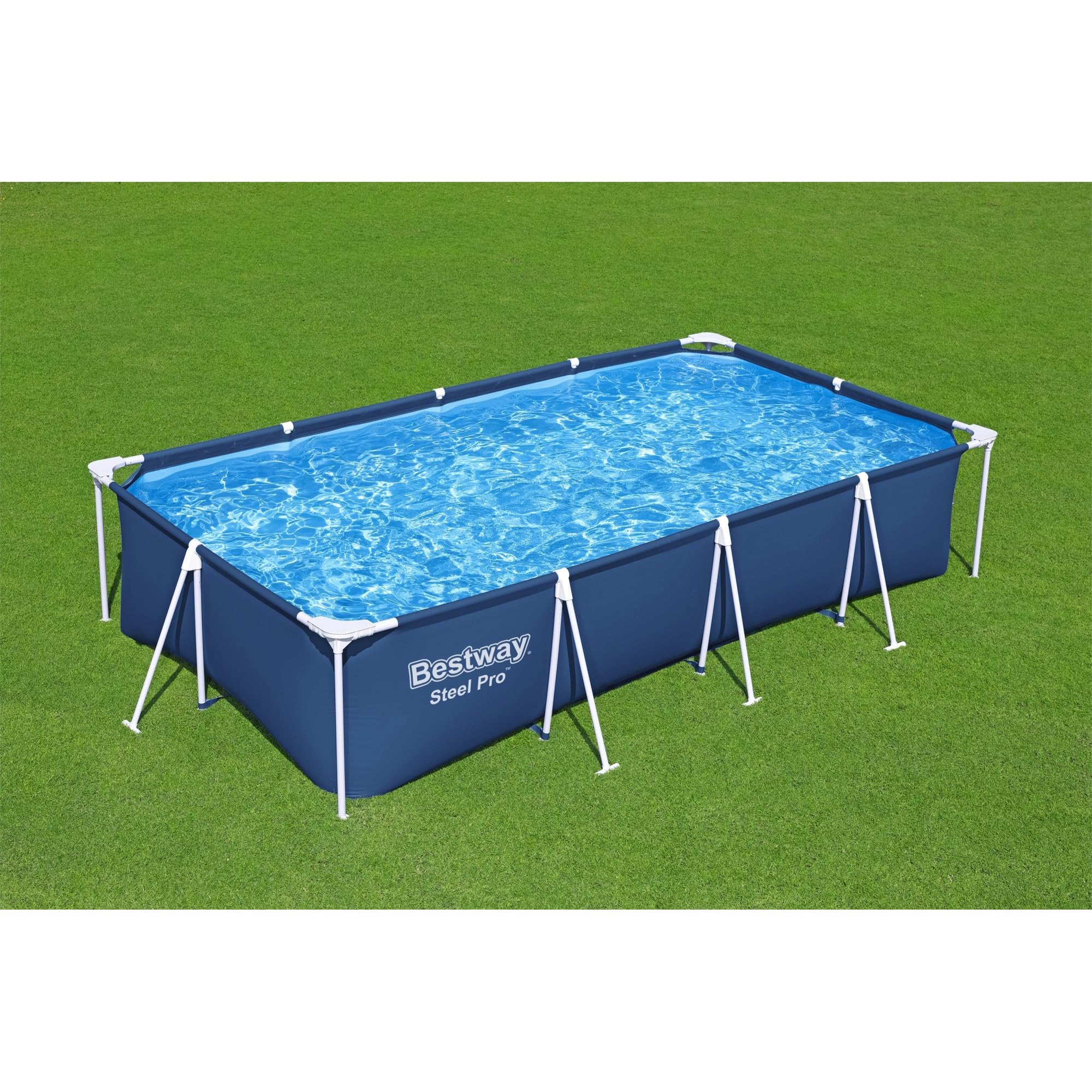 Bestway Steel Pro 13 Feet x 7 Feet x 32 Inch Rectangular Metal Frame Above Ground Outdoor Backyard Swimming Pool, Blue (Pool Only)