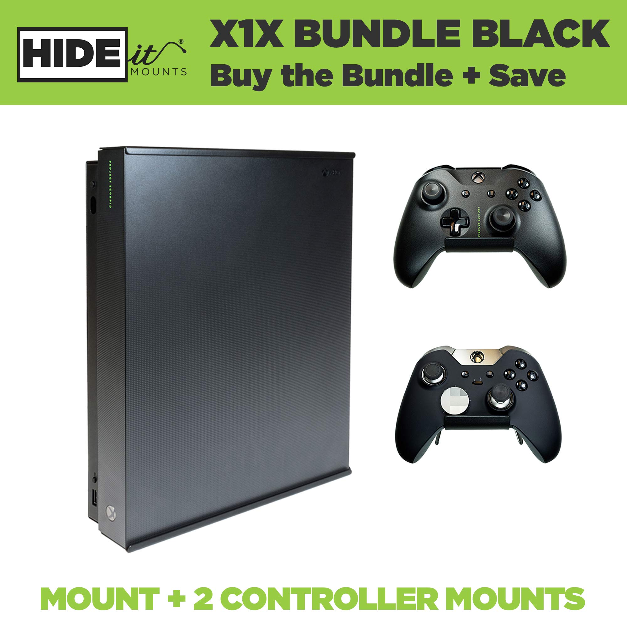 HIDEit Mounts X1X Bundle, Wall Mounts for Xbox One X and Controllers, Steel Mounts for Xbox One X and Two Controller Mounts to Safely Store Your Xbox One X and Xbox Controller Near or Behind TV