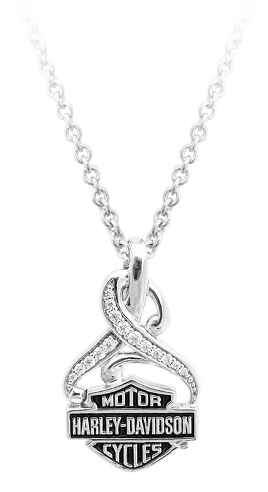 Harley-Davidson Women's Bling Crystal Filigree B&S Necklace, Silver HDN0409-16