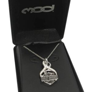 Harley-Davidson Women's Bling Crystal Filigree B&S Necklace, Silver HDN0409-16