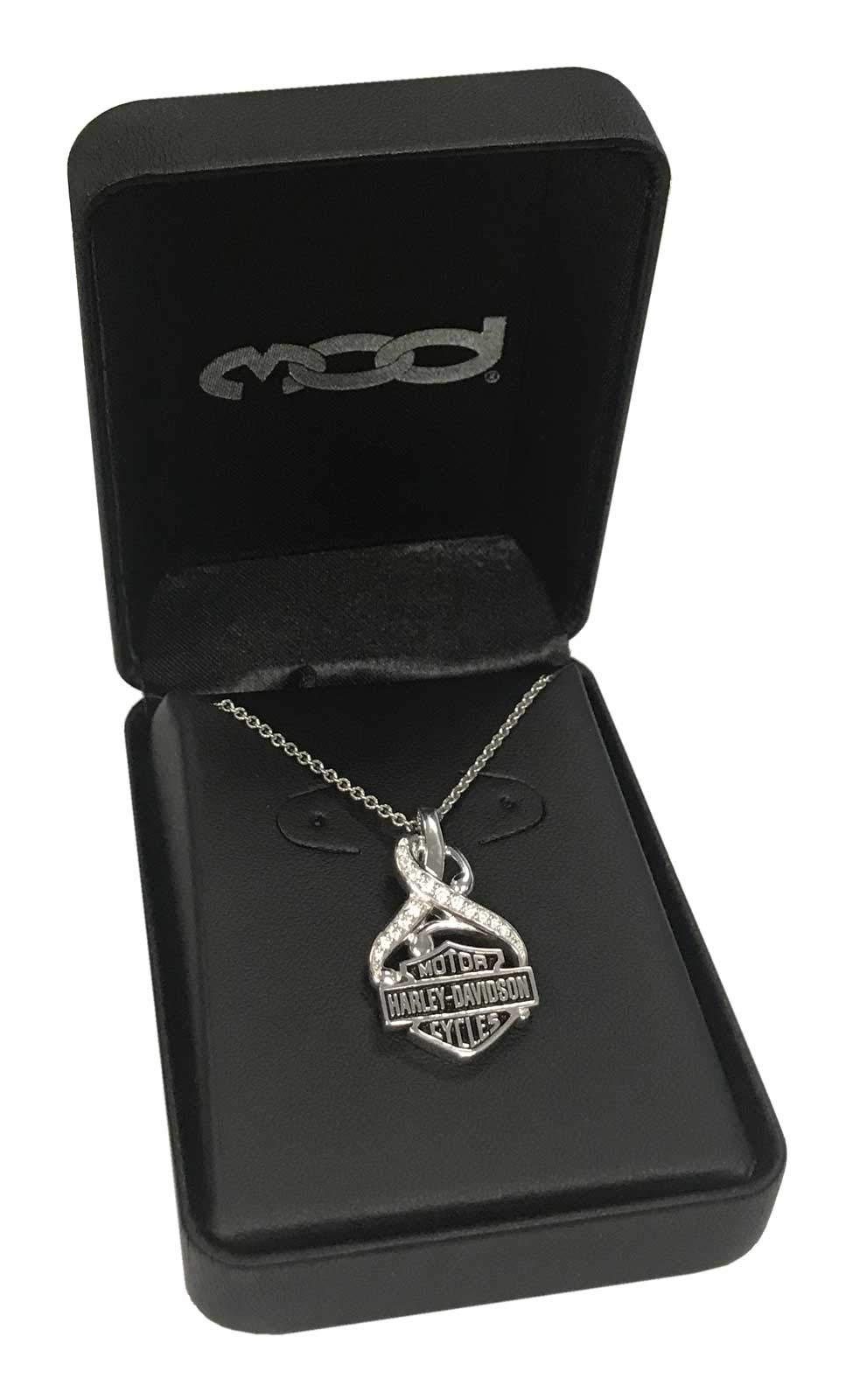 Harley-Davidson Women's Bling Crystal Filigree B&S Necklace, Silver HDN0409-16