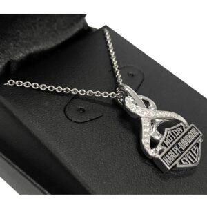 Harley-Davidson Women's Bling Crystal Filigree B&S Necklace, Silver HDN0409-16