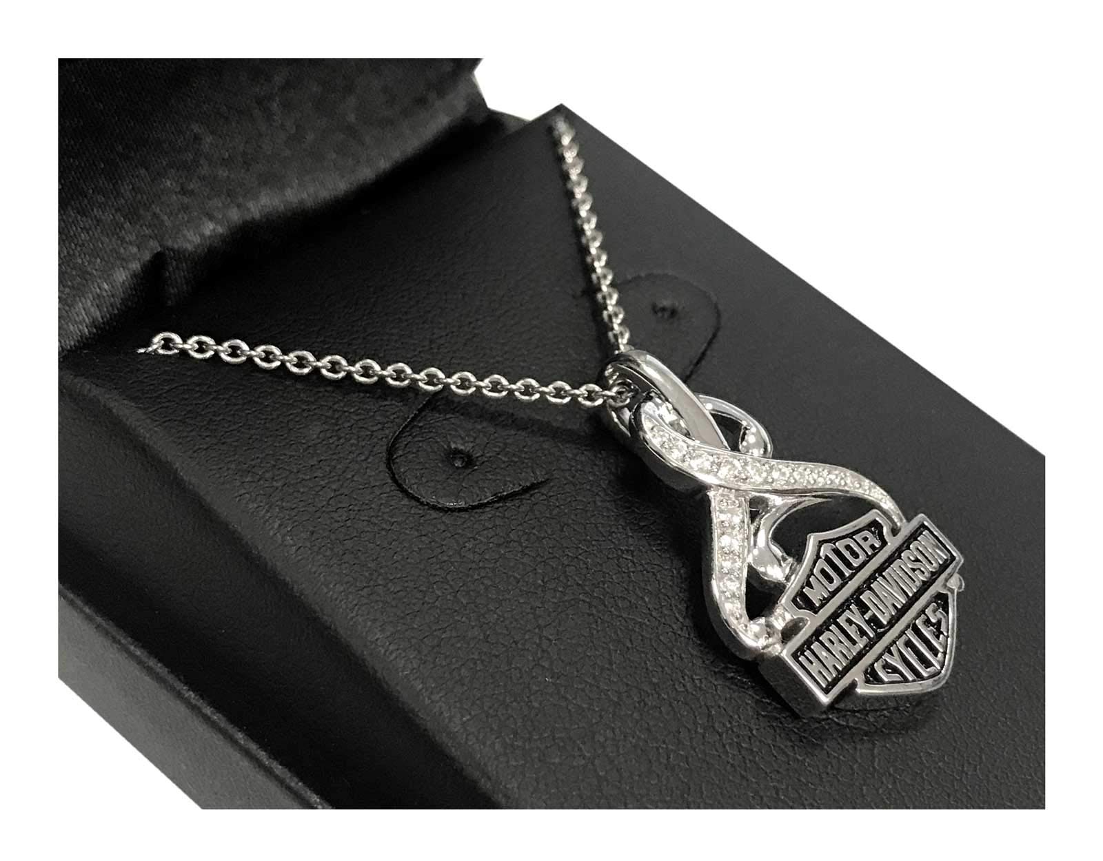 Harley-Davidson Women's Bling Crystal Filigree B&S Necklace, Silver HDN0409-16