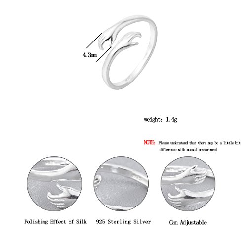 Chengxun Attractive Double Hand Hug to You Finger Rings 925 Silver Jewelry for Women Men Open Adjustable