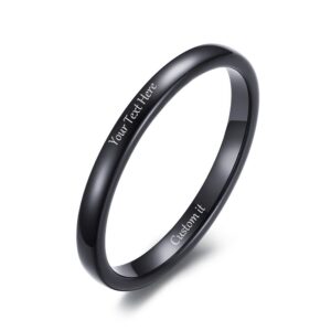 vnox custom engraving-2mm women's tungsten carbide plain thin band wedding ring,black,size 9