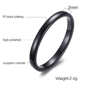 VNOX Custom Engraving-2mm Women's Tungsten Carbide Plain Thin Band Wedding Ring,Black,Size 9