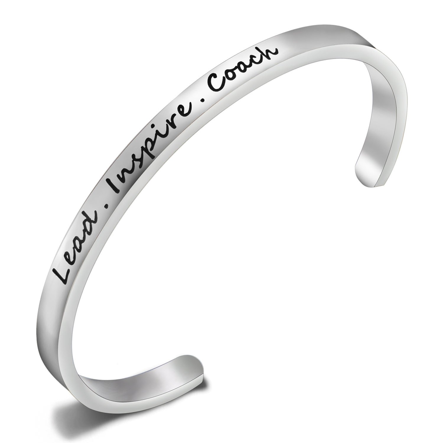 FEELMEM Cheerleader Bracelet Lead Inspire Coach Cuff Bangle Bracelet,Cheer Jewelry(SILVER)