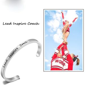 FEELMEM Cheerleader Bracelet Lead Inspire Coach Cuff Bangle Bracelet,Cheer Jewelry(SILVER)