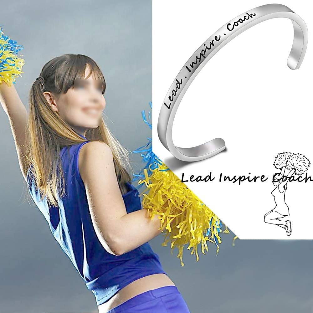 FEELMEM Cheerleader Bracelet Lead Inspire Coach Cuff Bangle Bracelet,Cheer Jewelry(SILVER)