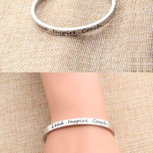 FEELMEM Cheerleader Bracelet Lead Inspire Coach Cuff Bangle Bracelet,Cheer Jewelry(SILVER)