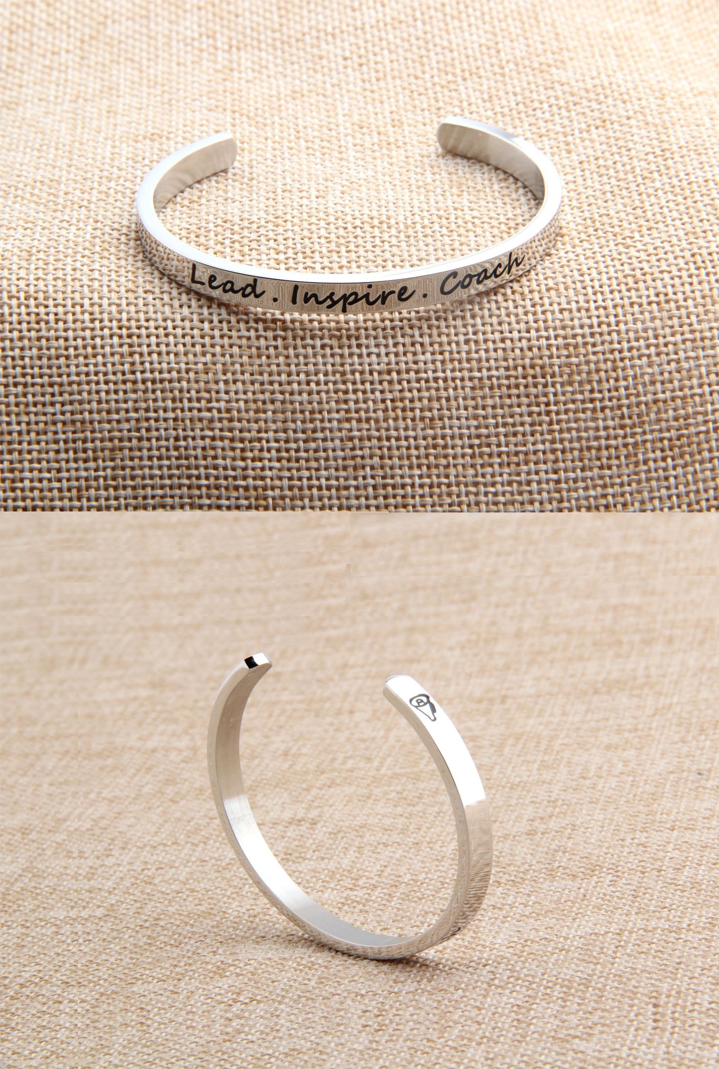 FEELMEM Cheerleader Bracelet Lead Inspire Coach Cuff Bangle Bracelet,Cheer Jewelry(SILVER)