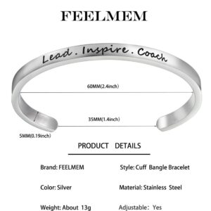 FEELMEM Cheerleader Bracelet Lead Inspire Coach Cuff Bangle Bracelet,Cheer Jewelry(SILVER)