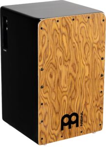 meinl pickup cajon box drum with internal strings for snare effect - not made in china - makah burl frontplate / baltic birch body, woodcraft professional, 2-year warranty (pwcp100mb)