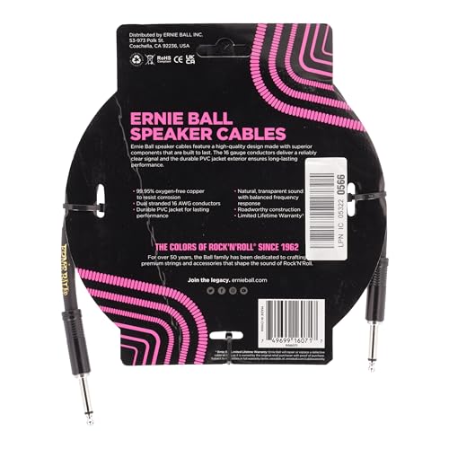 Ernie Ball Speaker Cable, Straight/Straight, 3ft, Black (P06071)