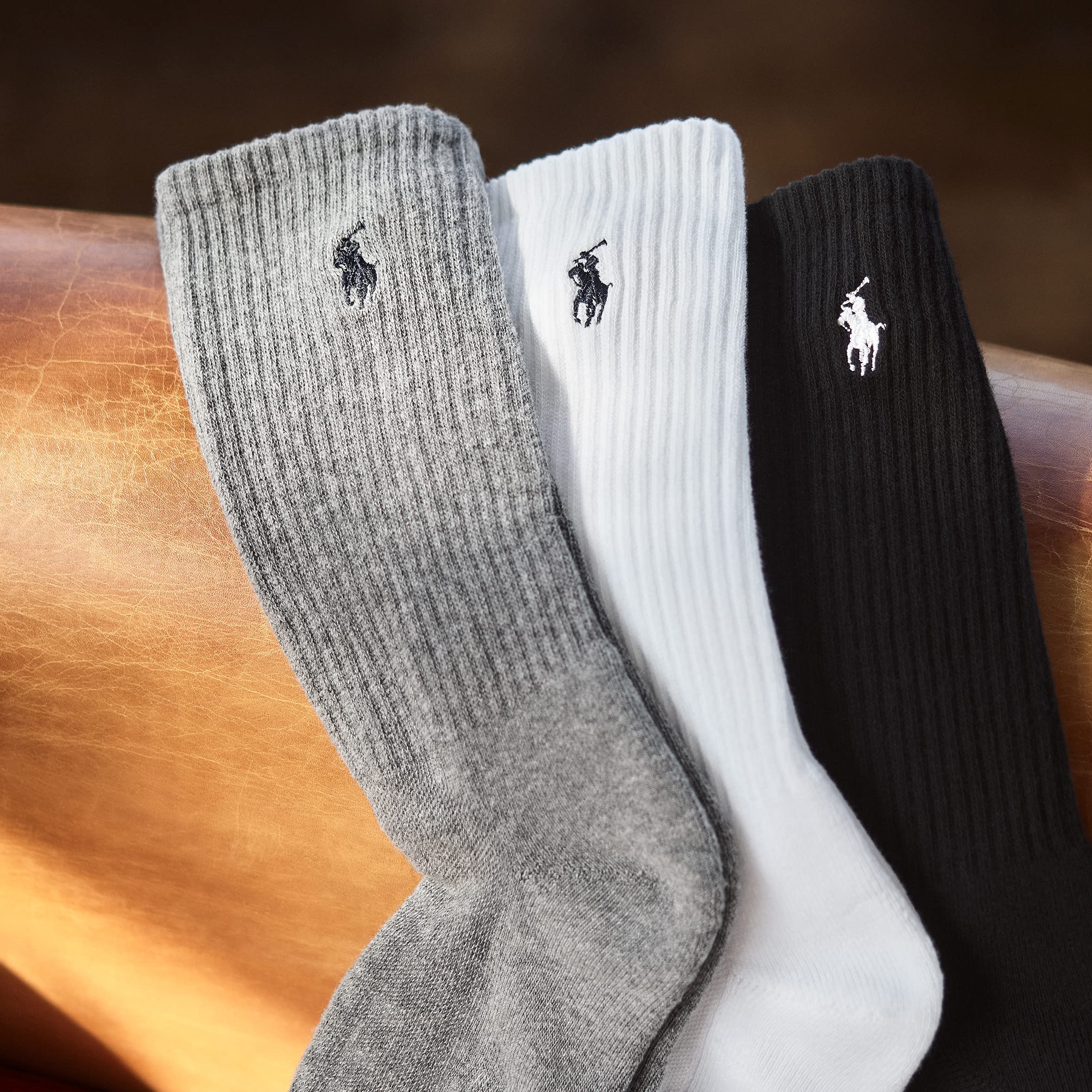 POLO RALPH LAUREN Men's Classic Sport Marled Socks 6 Pair Pack - Breathable Mesh and Arch Support, Gray, 6-12.5