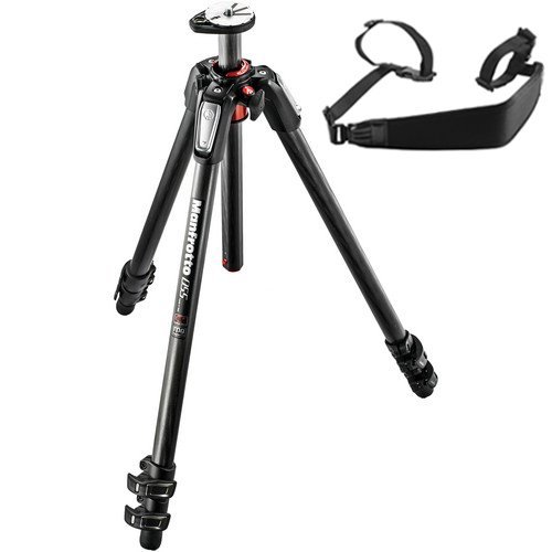 Manfrotto MT055CXPRO3 055 Carbon Fiber 3-Section Tripod with Horizontal Column (Black) Includes A Bonus ZAYKiR Tripod Strap Non-Slip with Two Quick-Release Loops (Black)