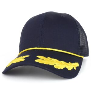 armycrew captain oak leaf embroidered trucker mesh cap with yellow rope - navy navy