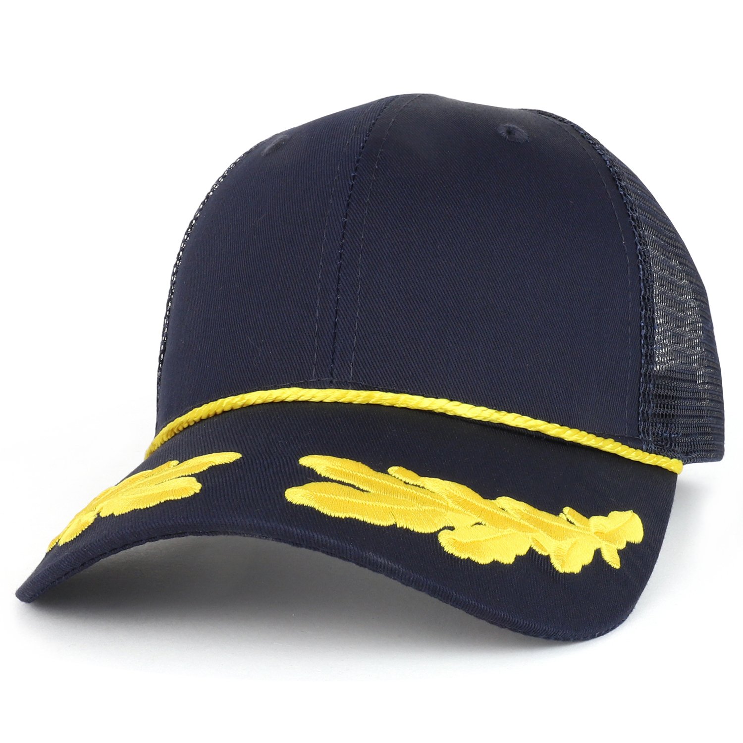 Armycrew Captain Oak Leaf Embroidered Trucker Mesh Cap with Yellow Rope - Navy Navy