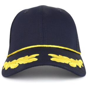 Armycrew Captain Oak Leaf Embroidered Trucker Mesh Cap with Yellow Rope - Navy Navy