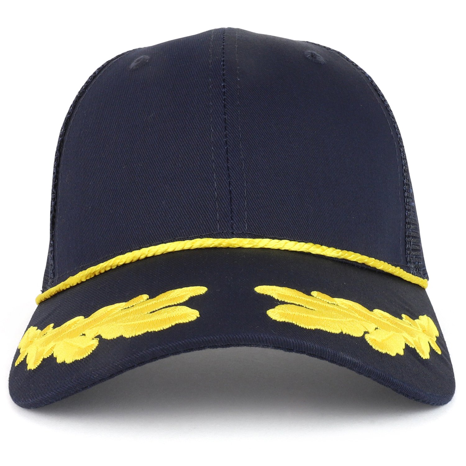 Armycrew Captain Oak Leaf Embroidered Trucker Mesh Cap with Yellow Rope - Navy Navy