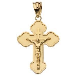 solid 14k yellow gold eastern orthodox cross crucifix pendant (large)