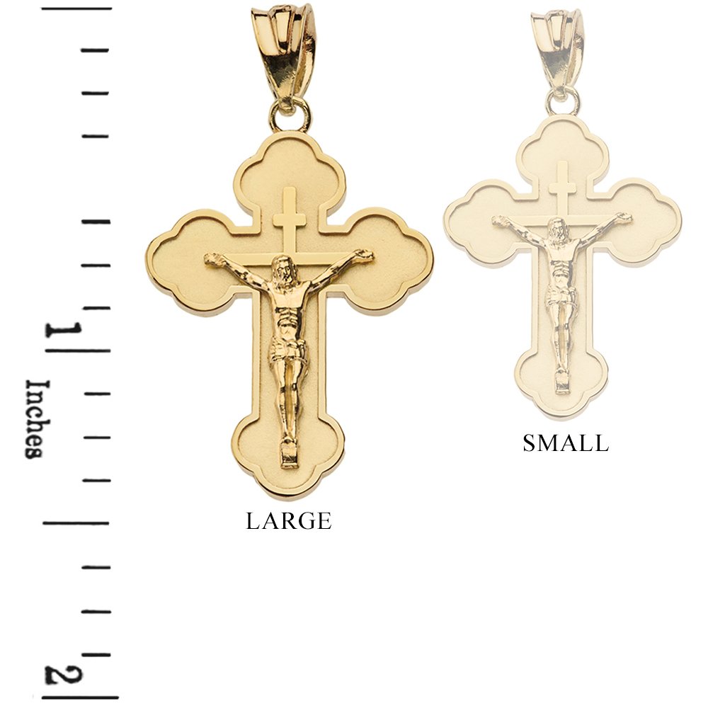 Solid 14k Yellow Gold Eastern Orthodox Cross Crucifix Pendant (Large)