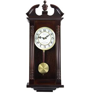 bedford clock collection classic chiming wall clock with swinging pendulum in cherry oak finish, 4.75" l x 11.75" w x 27.50" h