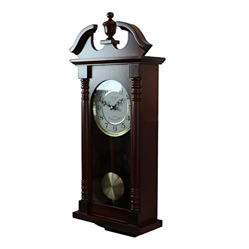 Bedford Clock Collection Classic Chiming Wall Clock with Swinging Pendulum in Cherry Oak Finish, 4.75" L x 11.75" W x 27.50" H