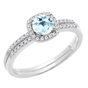 dazzlingrock collection 5 mm round aquamarine & diamond halo wedding ring set in 14k white gold, size 7