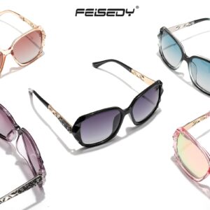 FEISEDY Polarized Women Square Sunglasses Sparkling Composite Shiny Frame B2289