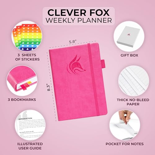 Clever Fox Planner – Undated Weekly & Monthly Planner for Productivity, Time Management & Goals – Organizer Journal – A5 (Hot Pink)