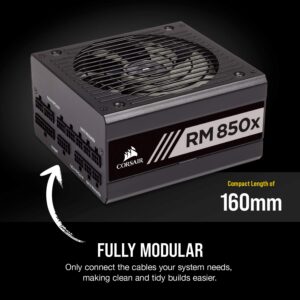 Corsair RMX Series, RM850x, 850 Watt, 80+ Gold Certified, Fully Modular Power Supply (Low Noise, Zero RPM Fan Mode, 105°C Capacitors, Fully Modular Cables, Compact Size) Black