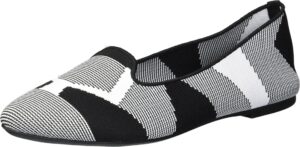 skechers women's cleo-sherlock-engineered knit loafer skimmer ballet flat, black/white, 9