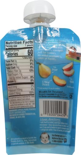 Gerber Baby Food Toddler Apple Pear Peach, 3.5 Oz Pouch