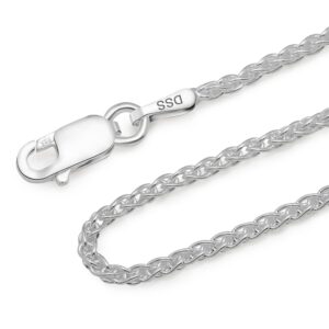 925 Sterling Silver Wheat Chain 1.5mm - Italian Spiga Sterling Silver Necklace Chain with Lobster Claw Clasp, Nickel Free 925 Silver Chain Necklace in lengths from 16-30 Inches