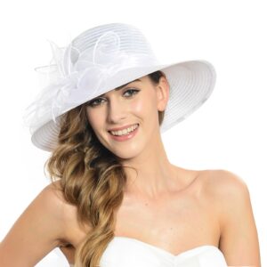 Women's Organza Kentucky Church Derby Dress Tea Party Wedding Hat (White)