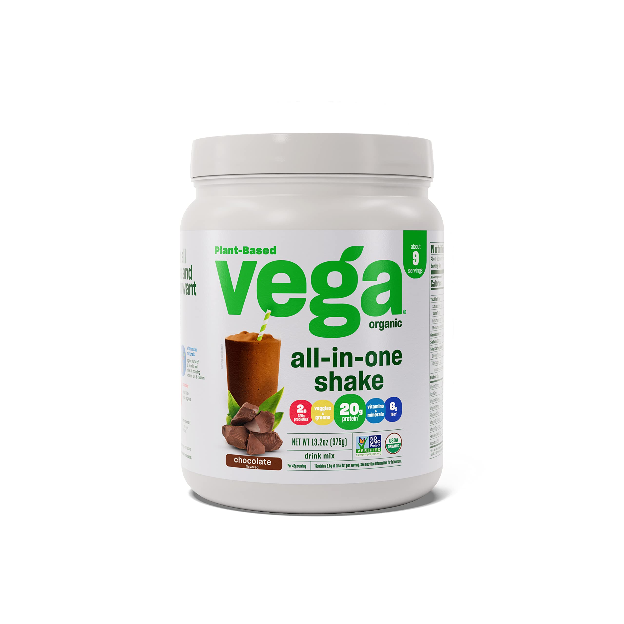 Vega Organic All-in-One Vegan Protein Powder, Chocolate - Superfood Ingredients, Vitamins for Immunity Support, Keto Friendly, Pea Protein for Women & Men, 13.2 oz (Packaging May Vary)