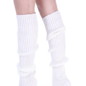 *daisysboutique* Retro Women 80s Adult Ribbed Knitted Leg Warmers Crochet Long Boot Socks for Party Dance Sports Yoga (One Size, White)