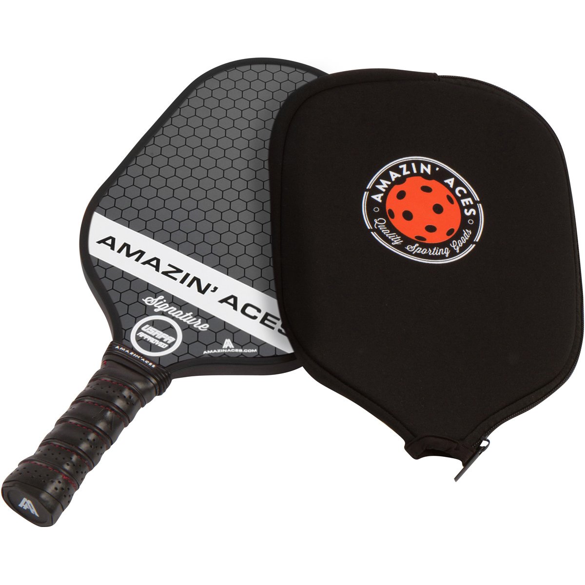 Amazin' Aces Signature Pickleball Single Paddle Blue - 1 USAPA-Approved Pickleball Racket with Graphite Face & Polymer Honeycomb Core, 1 Paddle Cover & 1 Carry Bag