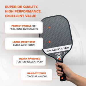 Amazin' Aces Signature Pickleball Single Paddle Blue - 1 USAPA-Approved Pickleball Racket with Graphite Face & Polymer Honeycomb Core, 1 Paddle Cover & 1 Carry Bag