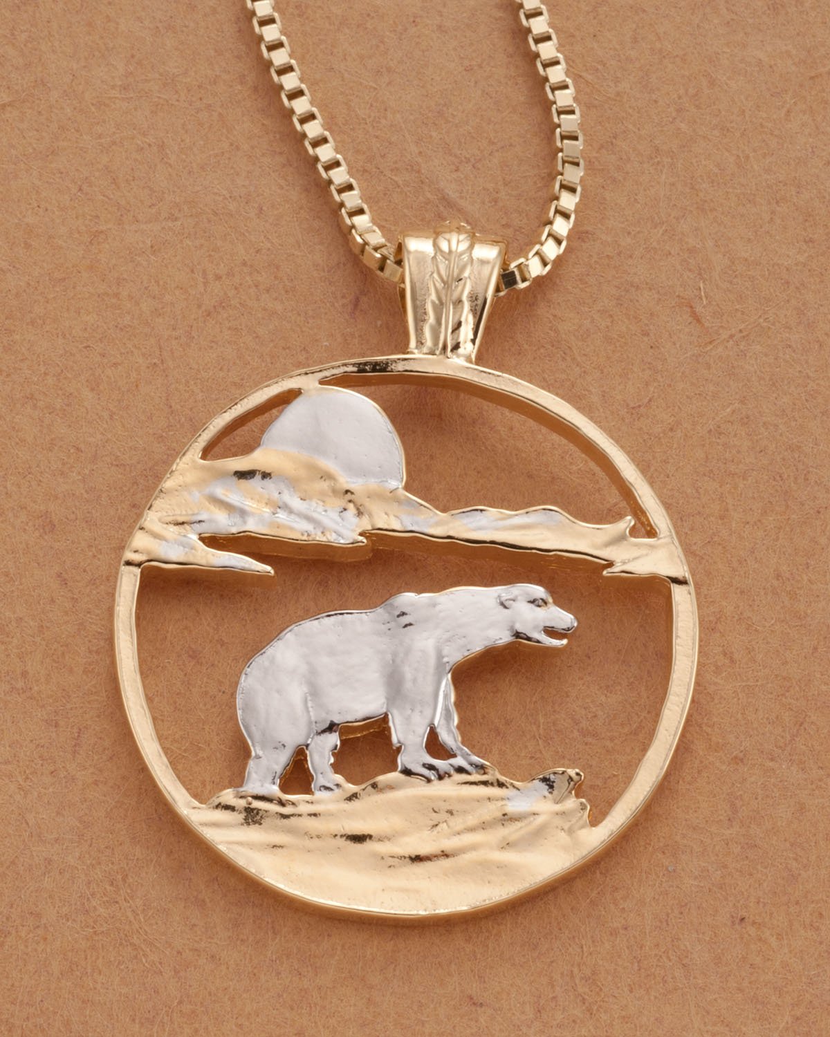 The Difference World Coin Jewelry Polar Bear Pendant, Hand Cut Polar Bear Medallion, 1 1/4" Diameter, (# 881)