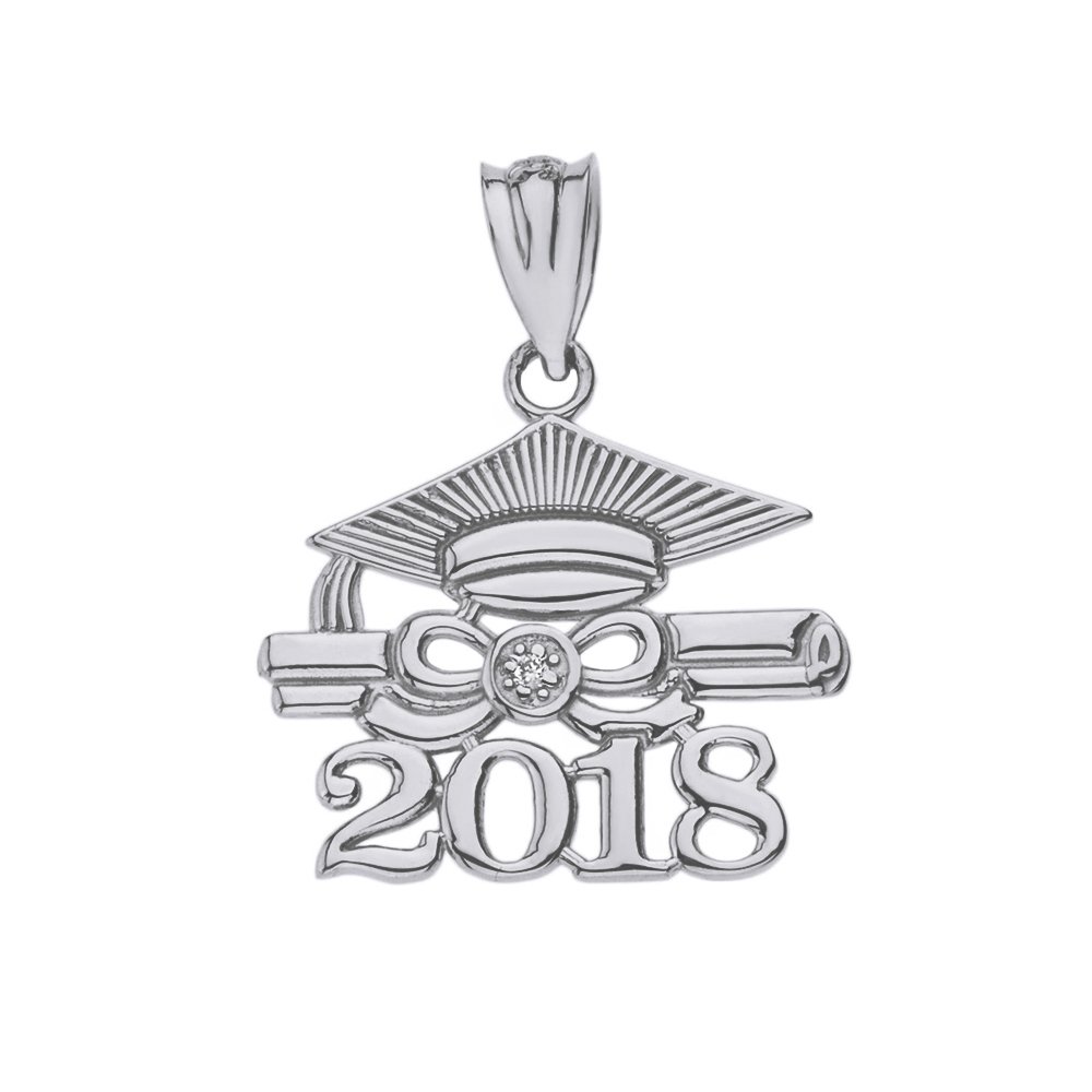 Sterling Silver Diploma & Cap 2018 Graduation Pendant with Cubic Zirconia