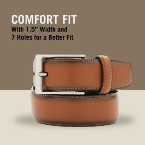 Perry Ellis Men's Leather Amigo Dress Belt, Luggage Brown, 52