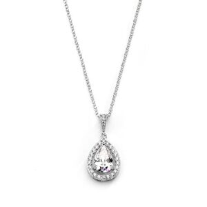 mariell cubic zirconia crystal bridal necklace, teardrop pendant, prom wedding jewelry gift for women