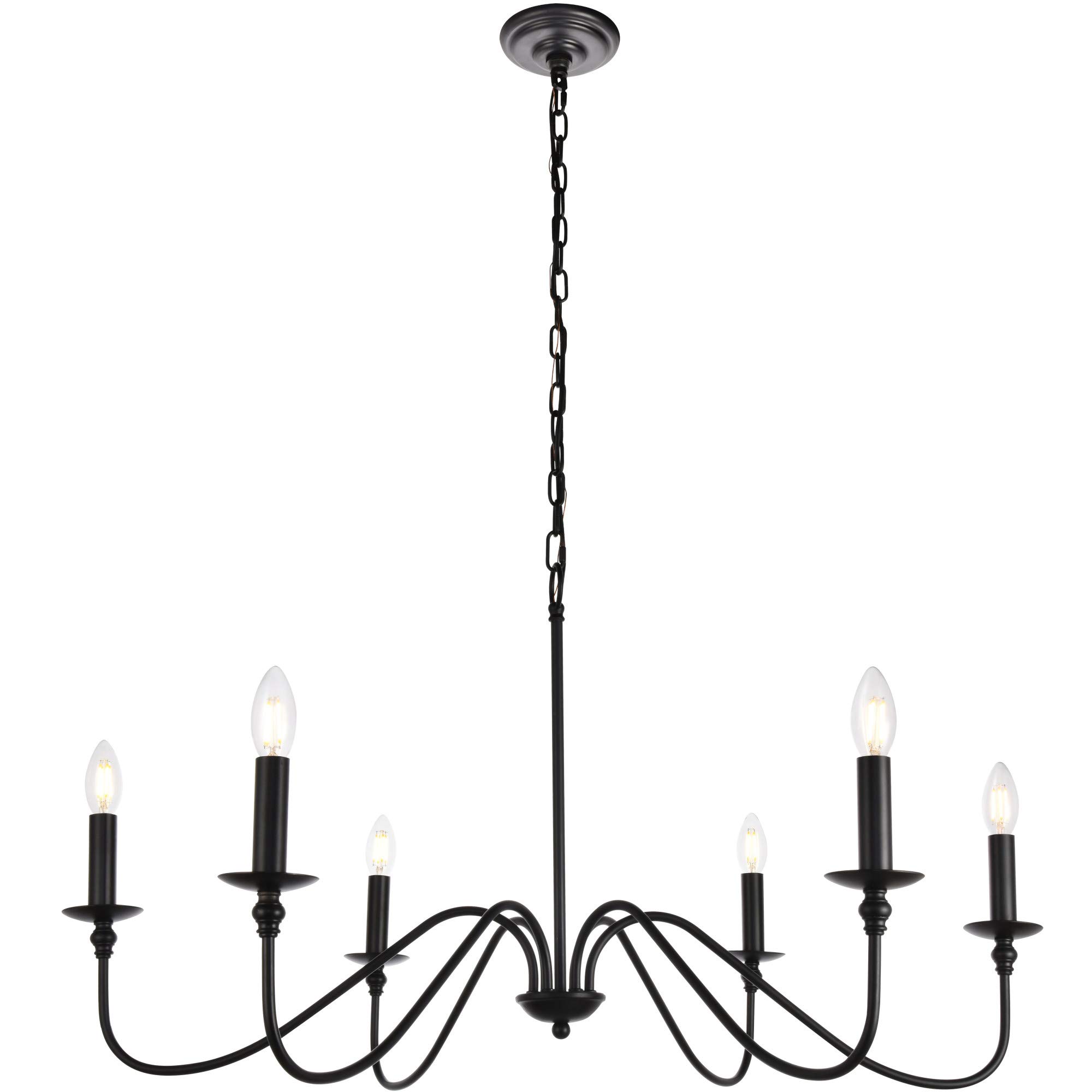 Elegant Lighting Rohan Collection 6 Light Chandelier in Matte Black Finish - 36" D x 19" H