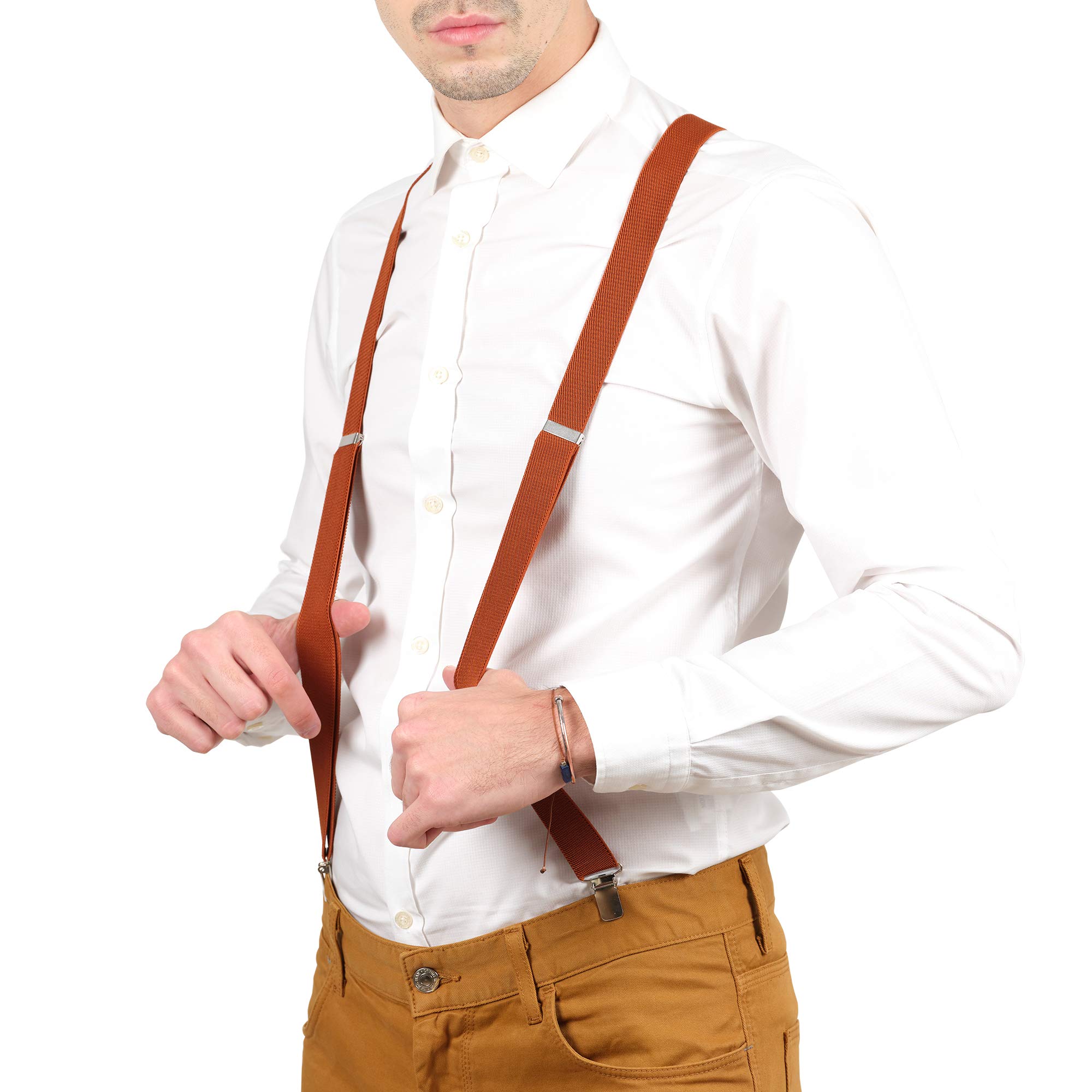 Action Ward Suspenders for Men | Y Back Elastic Suspender Braces (Brown Rust,1Pack)