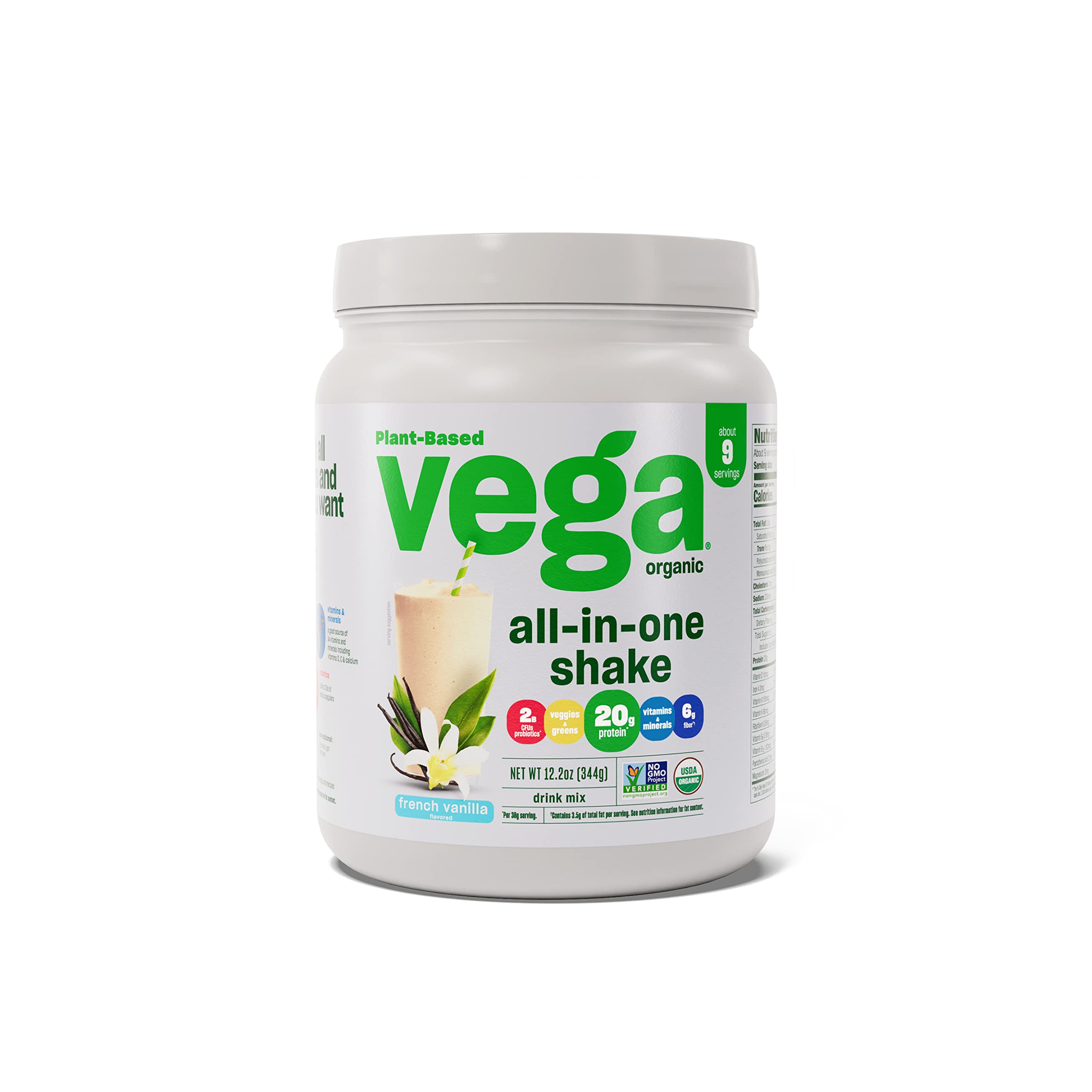 Vega Organic All-in-One Vegan Protein Powder, French Vanilla -Superfood Ingredients, Vitamins for Immunity Support, Keto Friendly, Pea Protein for Women & Men, 12.2 oz (Packaging May Vary)