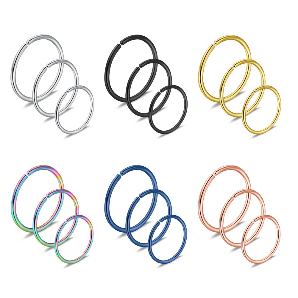 Ruifan 18PCS 20G Mix Size Stainless Steel Clip on Fake Nose Lip Helix Cartilage Tragus Ear Hoop Ring 6mm 8mm 10mm - Mix Color